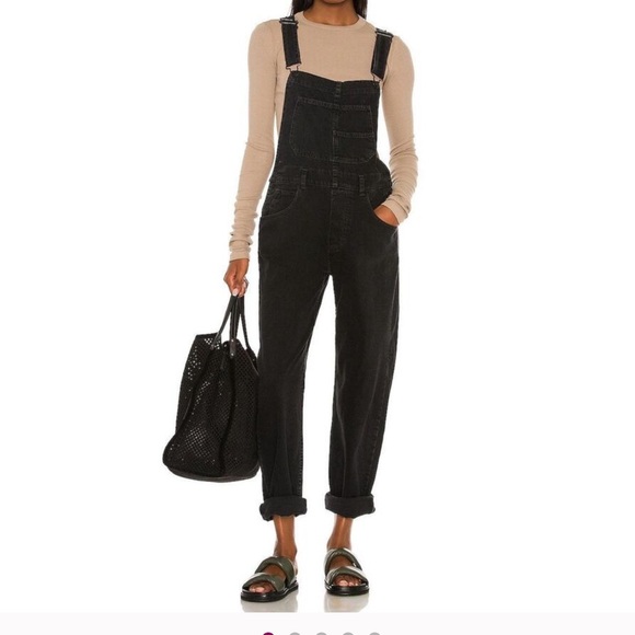 Free People Women's Black Denim Overalls - Picture 1 of 8